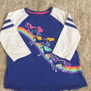 Blue and white sleeved unicorn shirt